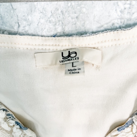 YA Los Angeles Blue Striped Muslin V Neck Shift Dress 3/4 Sleeves Raw Hem Accent - Picture 5 of 8